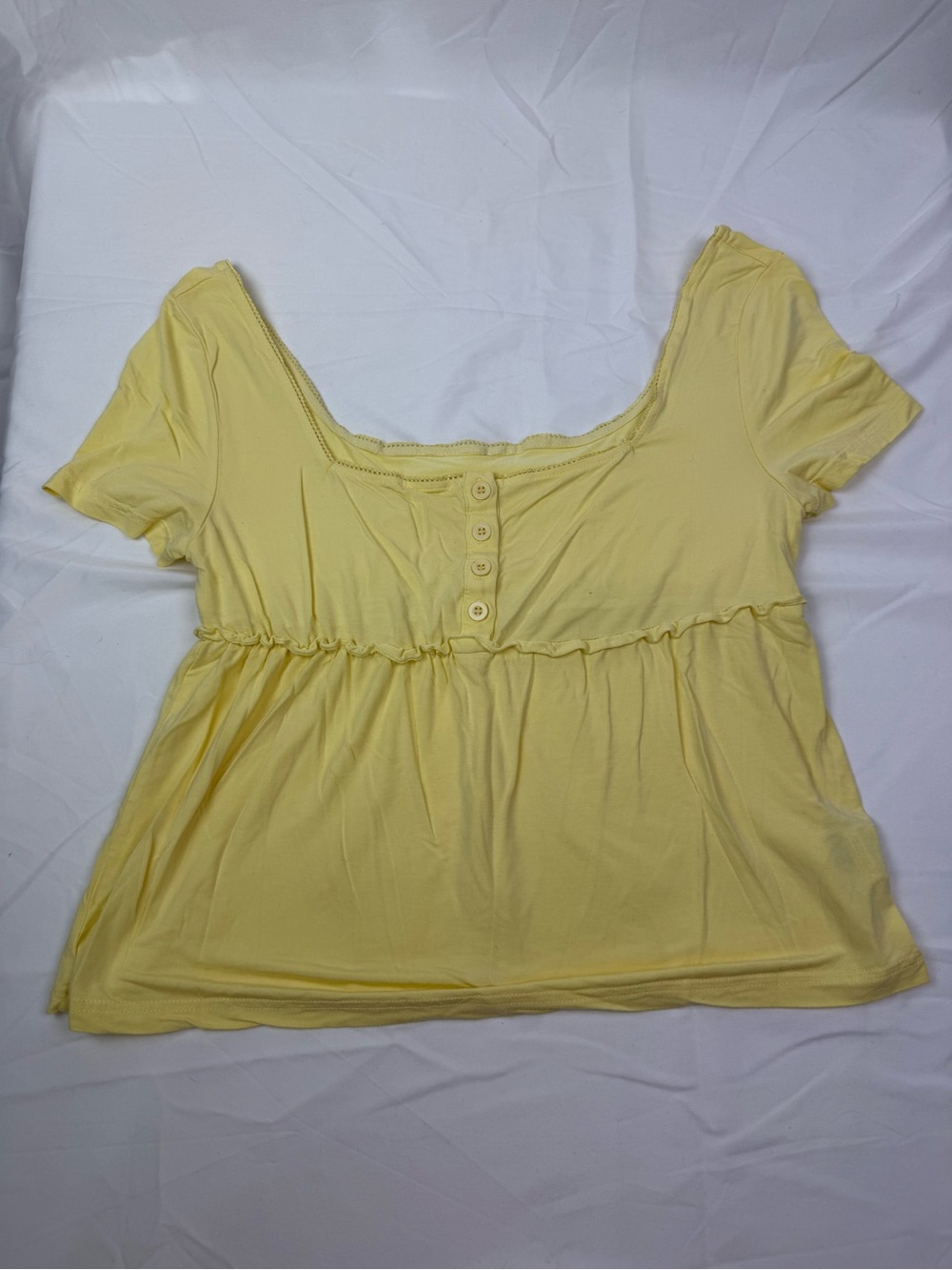SHEIN Light Yellow Button-Front Short Sleeve Blouse